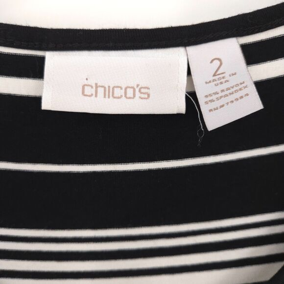 Chico's striped sleeveless maxi dress Size 2 (L) black white stretch knit beach - Picture 3 of 6